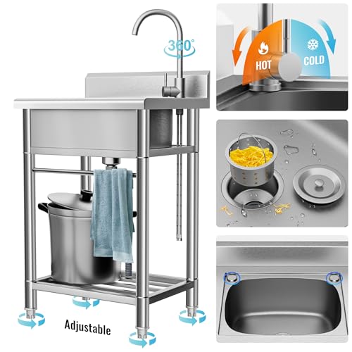 WORCEST UTILITY SINK FREE STANDING SINGLE BOWL KITCHEN SINK WITHCOLD/ HOT WATER - Like New