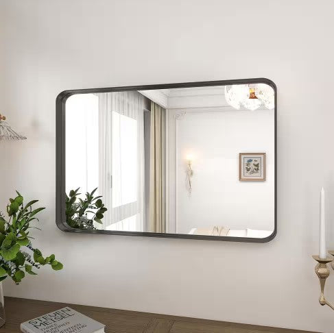 HOMLUX 36 IN. W X 24 IN. H RECTANGLE FRAMED WALL BATHROOM VANITY MIRROR - BLACK - Like New