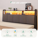 Novilla Full Size Bed Frame Storage Platform RGB Lights Charging Station - Brown - Like New