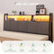 Novilla Full Size Bed Frame Storage Platform RGB Lights Charging Station - Brown - Like New