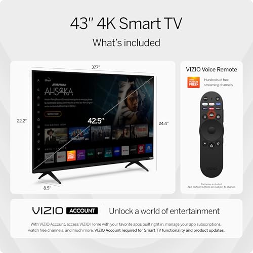 VIZIO 43" 4K UHD LED SMART TV W/DOLBY VISION HDR WIFI 6 BLUETOOTH - BLACK - Like New