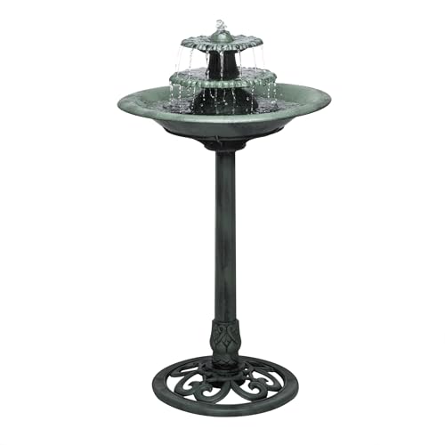 ALPINE CORPORATION 35" OUTDOOR 3-TIERED PEDESTAL WATER FOUNTAIN BIRDBATH - GREEN - Like New