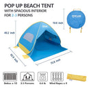 XIXIKANK 2 Seconds Easy Setup Pop-Up Beach Tent for 2-3 Persons - BLUE/YELLOW - Like New