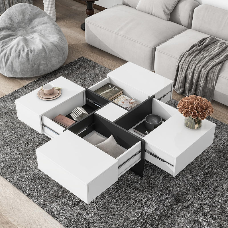 BITUMAN MODERN SQUARE COFFEE TABLE EXTENDABLE SLIDING TABLETOP WF305182AAK WHITE - Like New