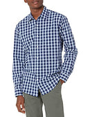 AMAZON ESSENTIALS MEN'S LONG-SLEEVE CASUAL POPLIN NAVY WHITE PLAID SIZE LARGE - Brand New