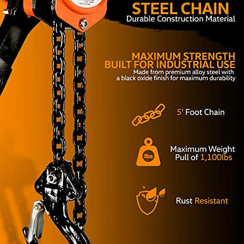 SuperHandy Manual Chain Hoist Come Along 1/2 Ton 1100Lbs Capacity 5' Foot Lift Like New