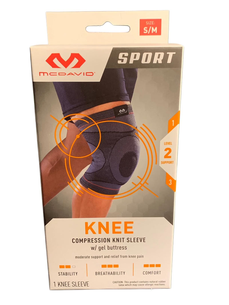 MCDAVID SPORT KNEE KNIT SLEEVE W/GEL BUTTRESS S/M MEN WOMEN - GRAY - Like New