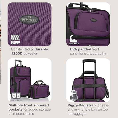 U.S. TRAVELER RIO RUGGED FABRIC EXPANDABLE CARRY-ON LUGGAGE, SET - PURPLE - Like New