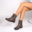 CLARSUNNY WOMEN'S LEATHER CASUAL SOFT FLAT BOOTS SIZE 6.5 BROWN - Like New