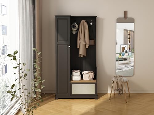 GENERIC WARDROBE, LOCKER HALL TREE WITH BENCH, LOCKER, ANTI-TIPPING, - BLACK - Like New