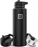 CAMPING & HIKING HYDRATION FLASK STRAW WIDE MOUTH STAINLESS STEEL 40 OZ - BLK - Like New
