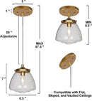 GEPOW MODERN HANGING LIGHTING FIXTURE SEEDED GLASS SHADE, A03822 - GOLD - Like New