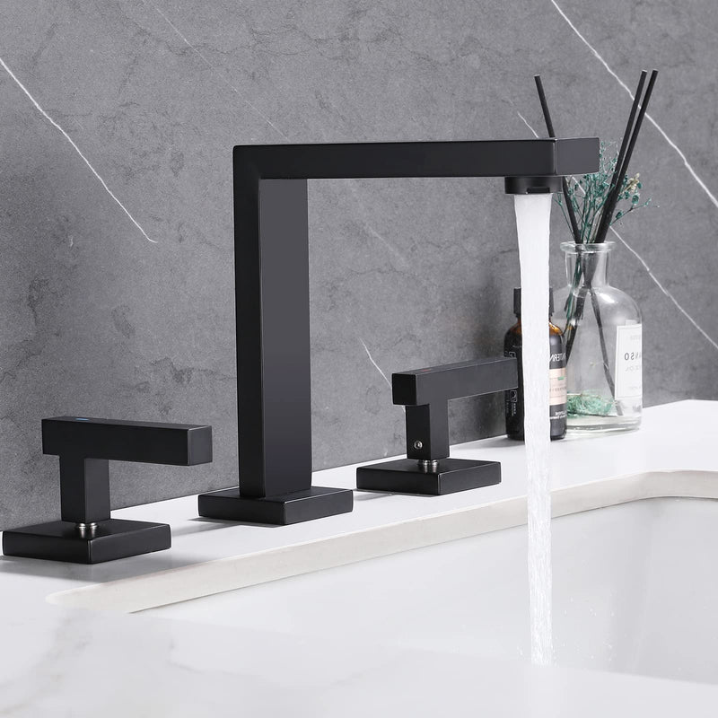 TAUCENT SINK FAUCET 3 HOLY MODERN 8 INCH BATH VANITY FAUCET 2 HANDLE - BLACK - Like New