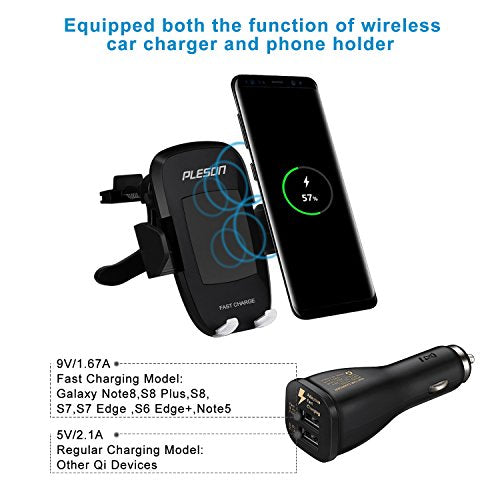 PLESON WIRELESS CAR CHARGER PLESON QI FAST CHARGER CAR PHONE HOLDER - BLACK - Like New