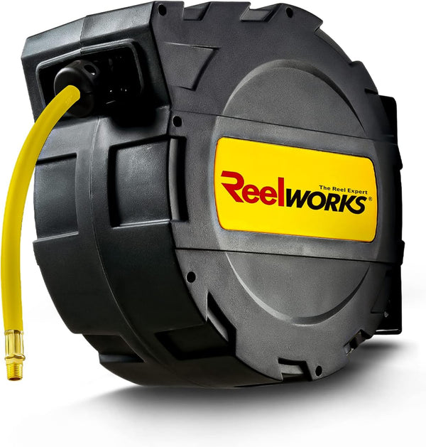 ReelWorks Air Hose Reel Retractable Auto Rewind, Max 300PSI - YELLOW/BLACK Like New