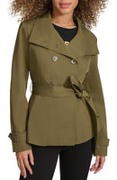 LWQMP374 KARL LAGERFELD WOMEN'S SHORT PEPLUM TRENCH COAT SIZE WOMEN XL OLIVE - Brand New