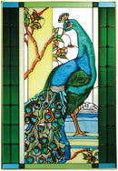 Birds ~ Peacock 14" Wide x 20.5" High Hand Painted Art Glass Panel - Like New