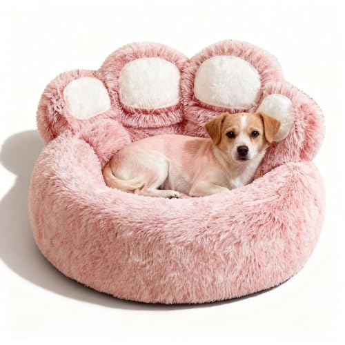 ZEAWIESVBYT PAW SHAPE DOG BED SOFT COTTON SLEEPING INDOORS - PINK 36" - Like New