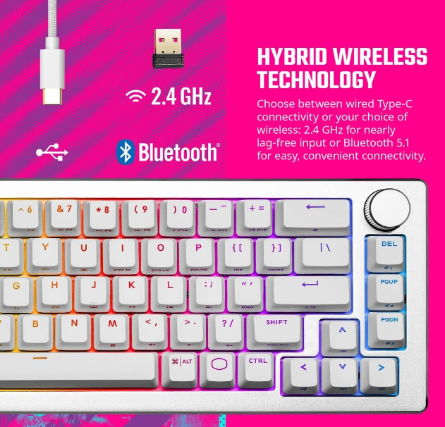 Cooler Master Wireless 2.4GHz Keyboard Silver/White - Scratch & Dent
