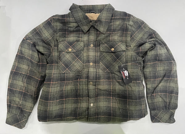 RUDOLPH MEN'S FLANNEL SHERPA-LINED SHIRT JACKET - SIZE: MEN L - OLIVE/BLACK - Like New