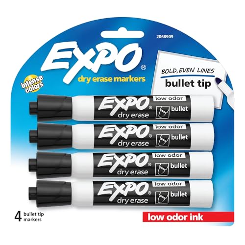 EXPO LOW ODOR DRY ERASE MARKERS BULLET TIP 2068909 - BLACK/WHITE - Brand New