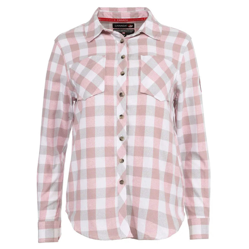 CANADA WEATHER GEAR WOMEN'S PLAID SHIRT, SIZE LARGE, BLUSH PINK/GRAY - Brand New