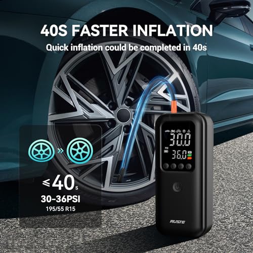 NUSTE TIRE INFLATOR AIR COMPRESSOR 3X FASTER CORDLESS AIR PUMP 20000MAH - BLACK Like New