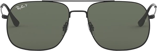 Ray-Ban RB3595 Andrea Square Sunglasses - RUBBER BLACK/POLARIZED DARK GREEN Like New