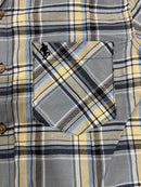 BLACK HORSE MEN'S WOVEN PLAID SHIRT - SMALL - GRAY/BLACK/LIGHT BLUE/YELLOW/WHITE - Brand New