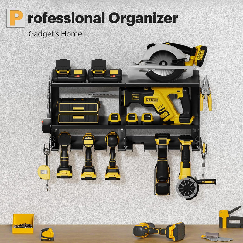 SPAMPUR POWER TOOL ORGANIZER WALL MOUNT WITH 6 CORDLESS DRILL HOLDER - BLACK - Brand New