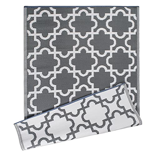 DESIGN IMPORTS REVERSIBLE OUTDOOR LATTICE WOVEN RUG, 4X6 FT - GRAY - Brand New
