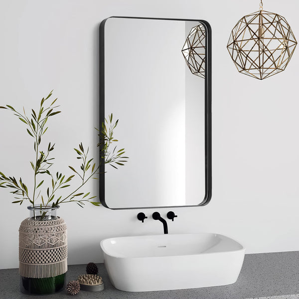 PAIHOME BLACK BATHROOM MIRROR, 24X36 INCH STAINLESS STEEL FRAME - BLACK - Like New