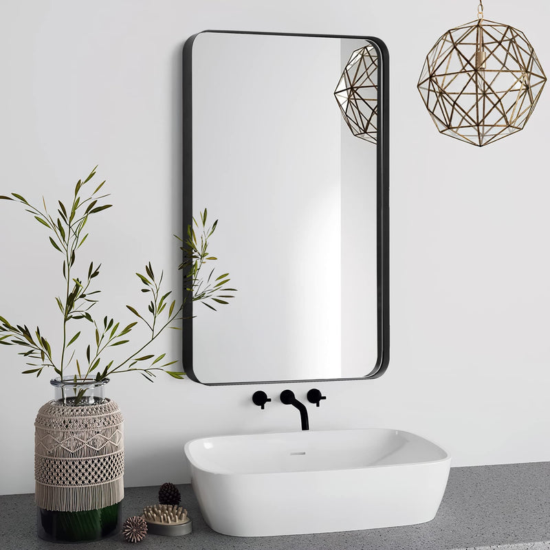 PAIHOME BLACK BATHROOM MIRROR, 24X36 INCH STAINLESS STEEL FRAME - BLACK - Like New