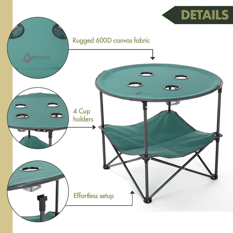 ARROWHEAD OUTDOOR 28” PORTABLE FOLDING TABLE 4 CUP HOLDERSNO KKS0231U - GREEN Like New