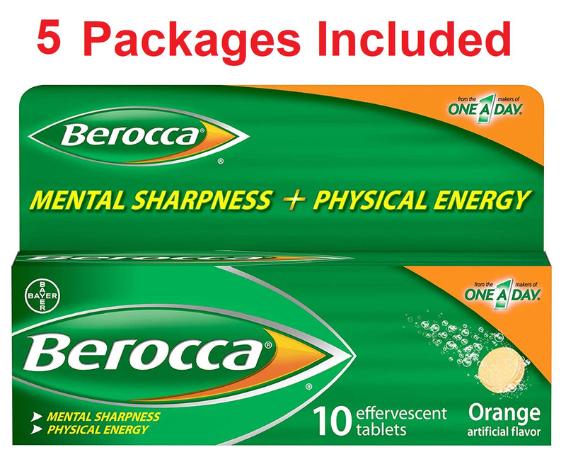 5 Pack: Berocca Energy Vitamin Supplement Orange Flavor 10CT per pack New