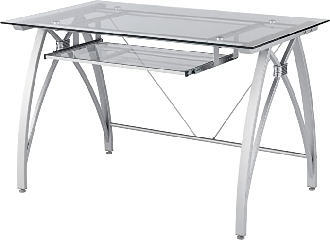 Realspace Vista 48"W Glass Computer Desk 9928618 - Silver Like New