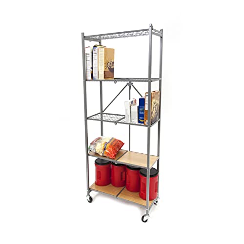 ORIGAMI RPR 5-TIER SLIM PANTRY RACKS FOLDABLE STEEL WHEELS RPR-05 - SILVER - Like New