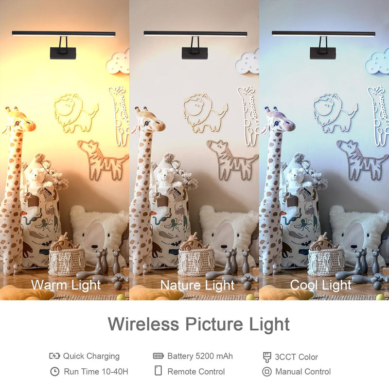 HOWMZON PICTURE LIGHT 16" ART LIGHT BLACK PICTURE LIGHT OPERATED 3CCT - BLACK - Like New