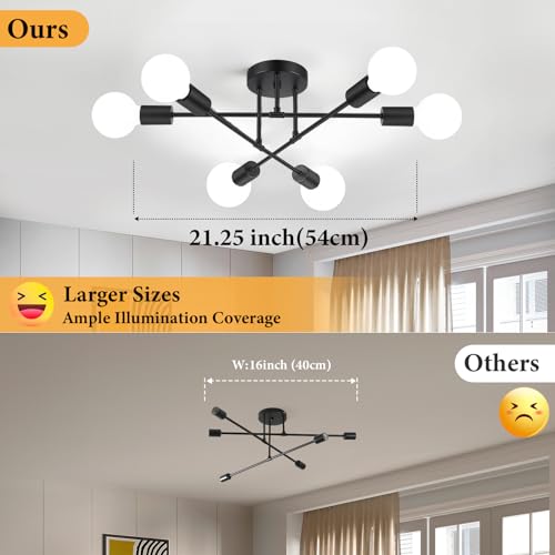 BOSCEOS MODERN SPUTNIK CHANDELIER 6-LIGHT CEILING LIGHTS FIXTURE - BLACK - Like New