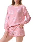 SPLENDID WOMENS 2PC CREWNECK SHORTY - CIRCLE TIE DYE BLEACHED MAUVE - M - Brand New
