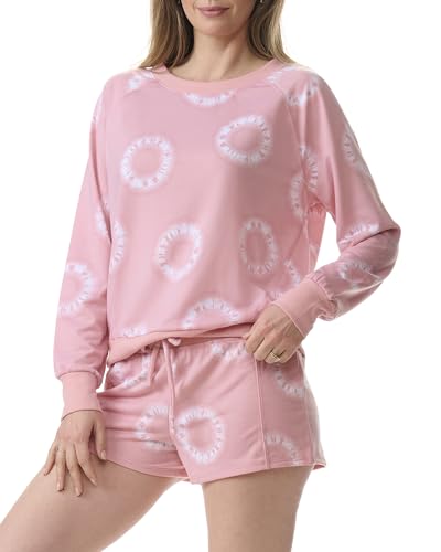 SPLENDID WOMENS 2PC CREWNECK SHORTY - CIRCLE TIE DYE BLEACHED MAUVE - M - Brand New