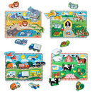 MELISSA DOUG WOODEN PEG PUZZLE SET 4-PACK VEHICLE FARM SAFARI PET - MULTICOLOR - Brand New