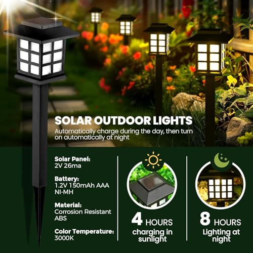 GIGALUMI SOLAR OUTDOOR LIGHTS 10 PACK SOLAR WALKWAY WARM WHITE - BLACK - Like New