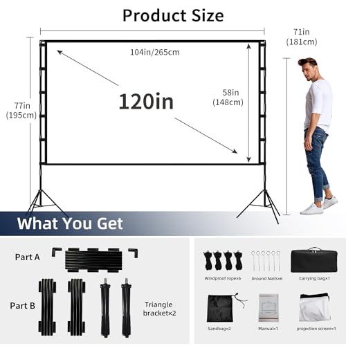 Wootfairy Projector Screen and Stand, 120" Foldable and Portable Projection - Like New