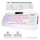 PC Gaming Keyboard Mouse LED Rainbow Backlit USB Gaming Keyboard Rest - White - Like New