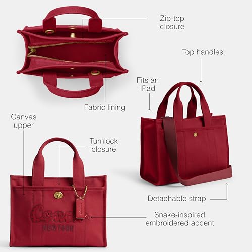 COACH COLORED DYE DENIM CARGO TOTE 26, K2457-CZ430 - RED RUBY - Like New