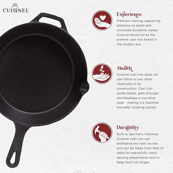 Cuisinel Cast Iron Skillets Set 3-Piece: 6" + 8" + 10" Cookware - Black - Like New