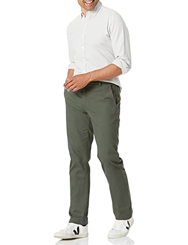 AMAZON ESSENTIALS MEN'S STRAIGHT-FIT WRINKLE-RESISTANT PANT 42W X 28L - OLIVE - Brand New