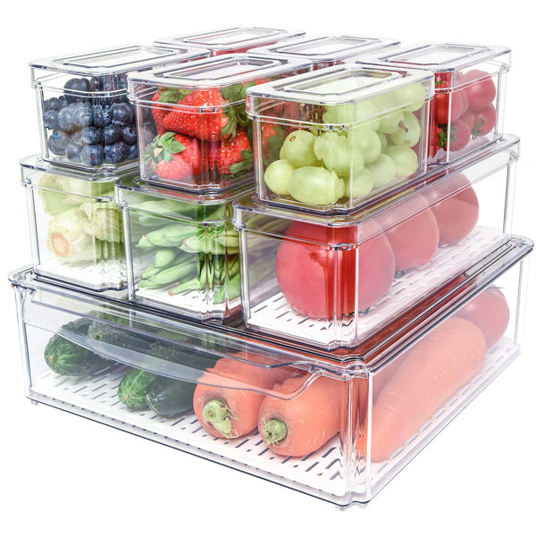 Pomeat 10 Pack Fridge Organizer Stackable Refrigerator Organizer Bins L8H3CUDIWQ - Like New