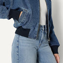 AMAZON ESSENTIALS WOMEN'S RELAXED-FIT DENIM BOMBER JACKET MEN XXL MED/VIN - Brand New